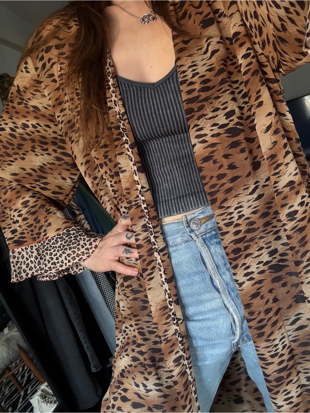 Neiman Marcus Animal Print Sheer Wrap Duster, Lingerie, Robe, Dress